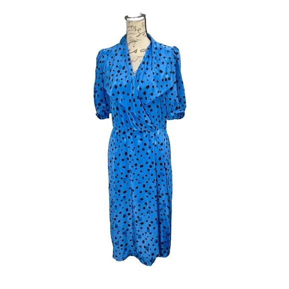 Vintage 1980s Women’s A-line Dress John Roberts Blue & Black Secretary Size 8 - Picture 5 of 12